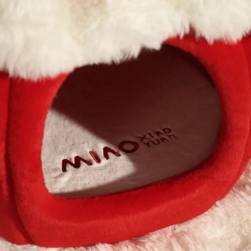 Adorable Strawberry Plush Pet Bed: Warm Cave House for Cats & Small Dogs