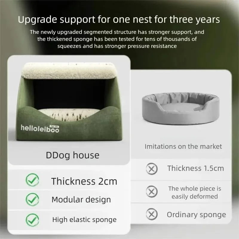 Cozy Semi-Enclosed Plush Dog House Bed for Warm Winter Comfort