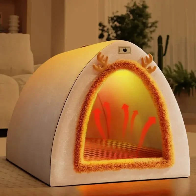 Cozy Warm Winter Dog & Cat House | Removable Washable Pet Bed Kennel Tent