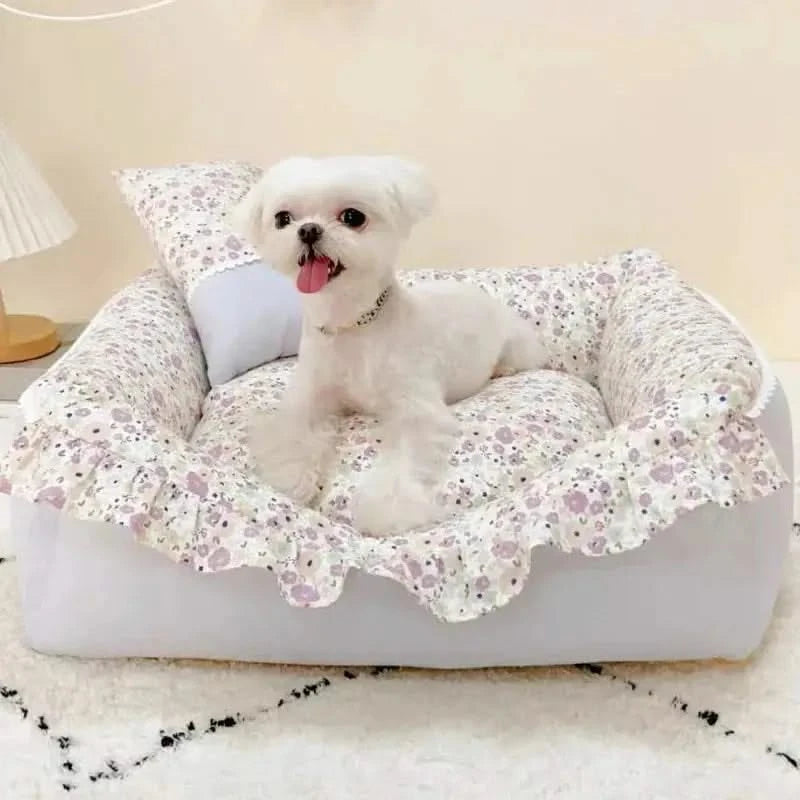 Chic Pure Cotton Pet House Bed, Detachable & Washable for Cats & Small Dogs
