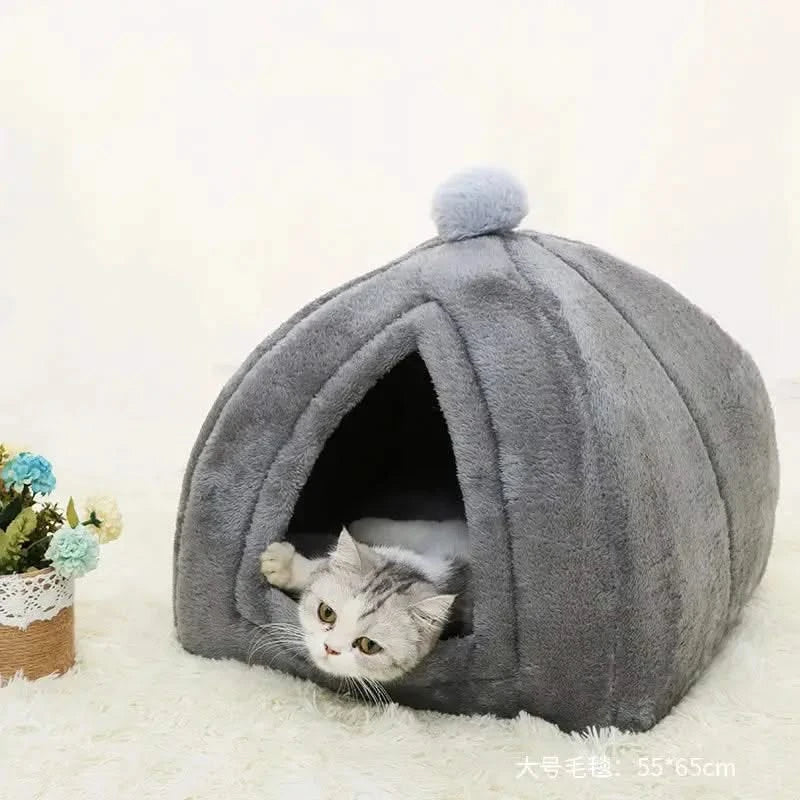 Cozy Washable Pet Bed: Soft Cat House, Kitten Lounger, Small Dog Tent Mat