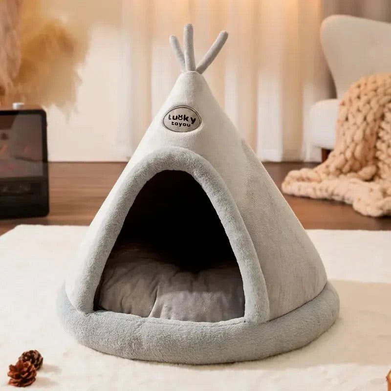 Cozy Pet Cave House Foldable Tent Soft Dog Bed Mongolian Yurt Nest