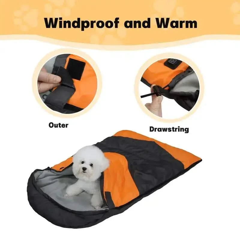 Warm Waterproof Heated Dog Sleeping Bag for Winter Outdoor Travel Adventures