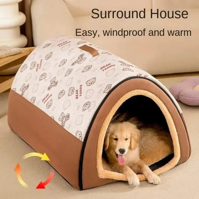 Cozy Warm Winter Dog & Cat House | Removable Washable Pet Bed Kennel Tent