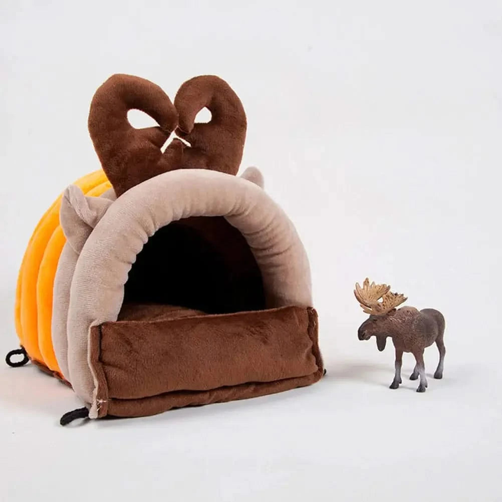 Cozy Elk Plush Pet Bed: Warm Winter Hideaway for Small Animals