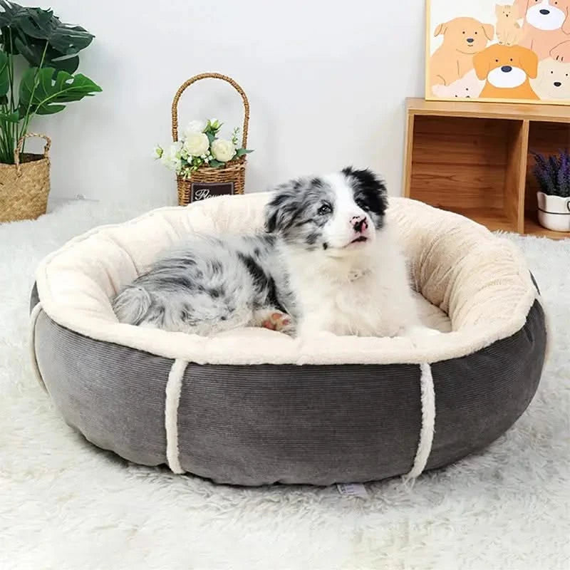 Premium Corduroy Plush Round Dog Bed with Warm PP Cotton Filling