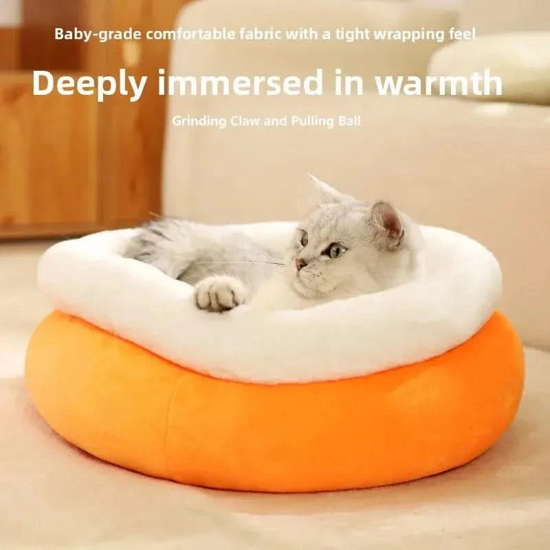 Cozy Winter Warmth Enclosed Plush Pet Bed - Soft Cat Dog Nest