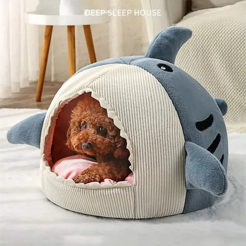 Cozy Plush Shark Pet Bed: Warm Semi-Enclosed Dog & Cat House