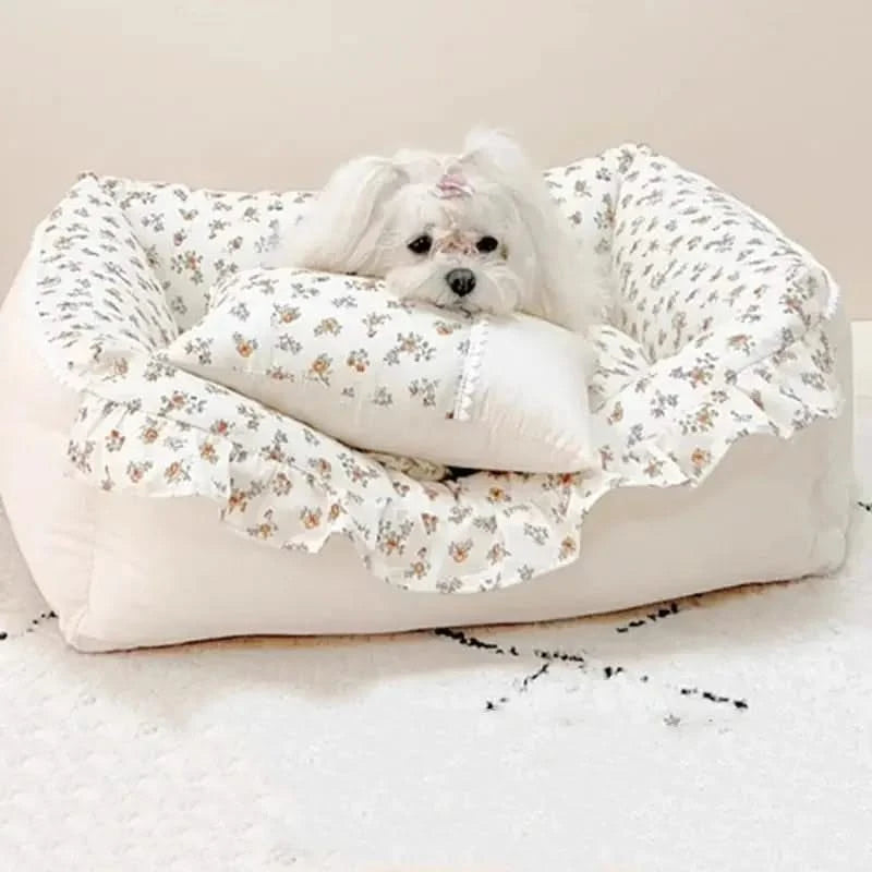 Chic Pure Cotton Pet House Bed, Detachable & Washable for Cats & Small Dogs