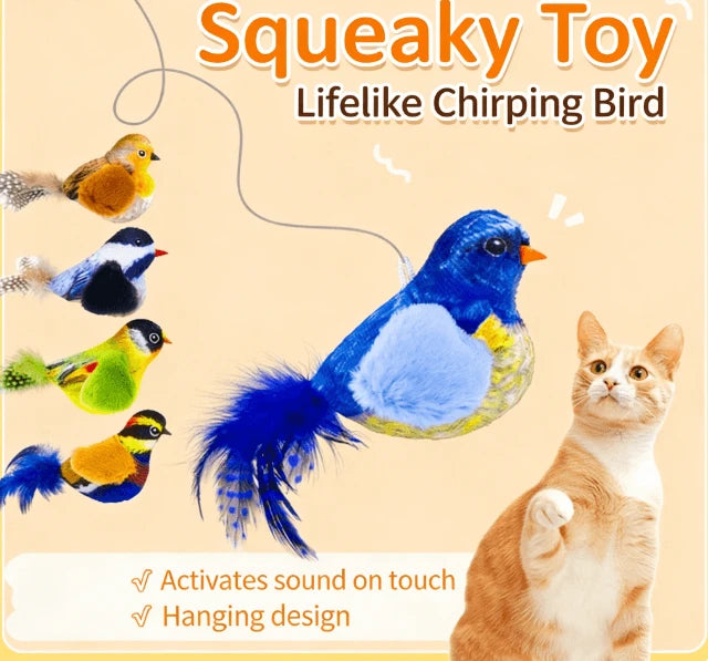 Touch-Activated Sound Bird Toy for Cats - Hanging Plush Realistic, Multi-Colors