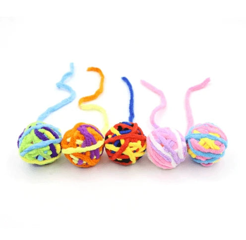 Interactive Bell Yarn Ball Toys for Cats - Colorful Plush Fabric, All-Day Play