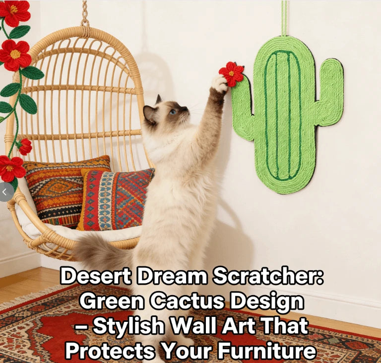Rope Cat Scratcher, Hanging Cactus Shape, Green/Red, Cat Scratching Toy