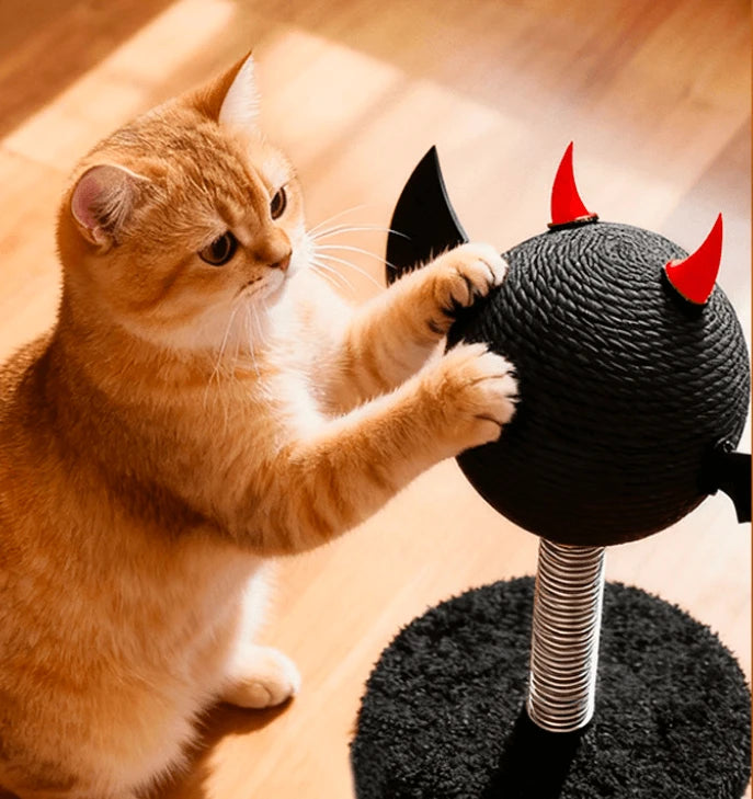 Niche Product: Devil Cat Scratcher, Black/Red, Rope, Spring Base, Cat Scratching Toy