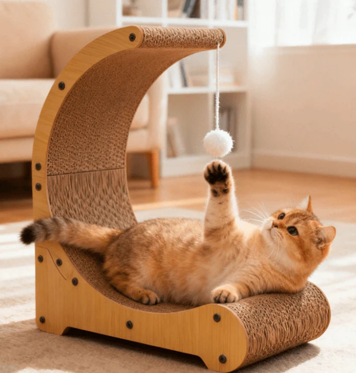 Niche Product,Wooden Moon Cat Scratcher Bed, Sisal, Hanging Ball, Cat Rest & Claw Toy