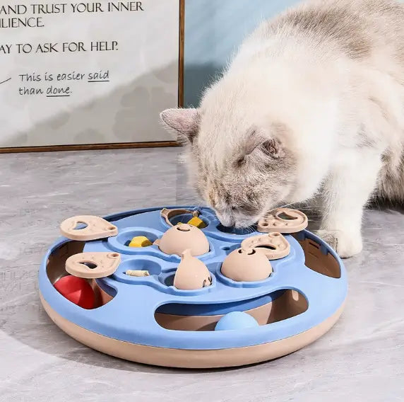 Interactive Whack-a-Mole Cat Toy - Feather Teaser,  Blue/Green