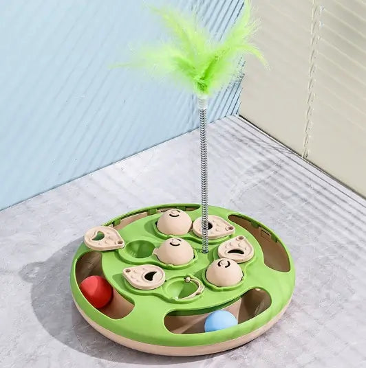 Interactive Whack-a-Mole Cat Toy - Feather Teaser,  Blue/Green