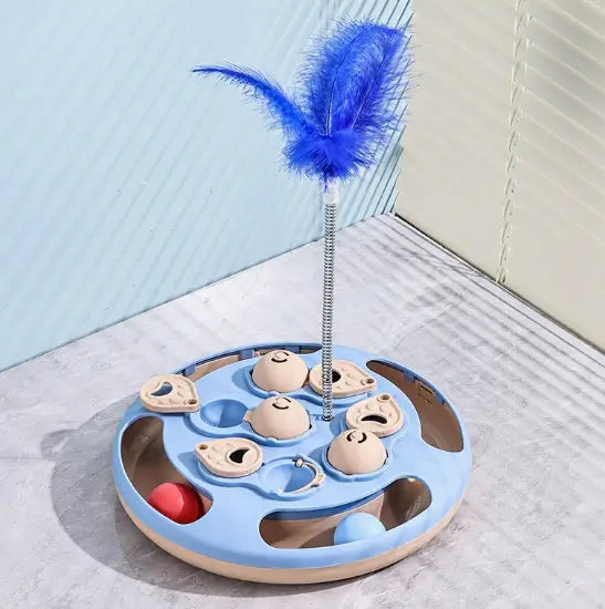 Interactive Whack-a-Mole Cat Toy - Feather Teaser,  Blue/Green