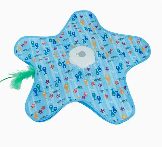 Automatic Starfish Cat Toy - Interactive, Feather Teaser, Blue