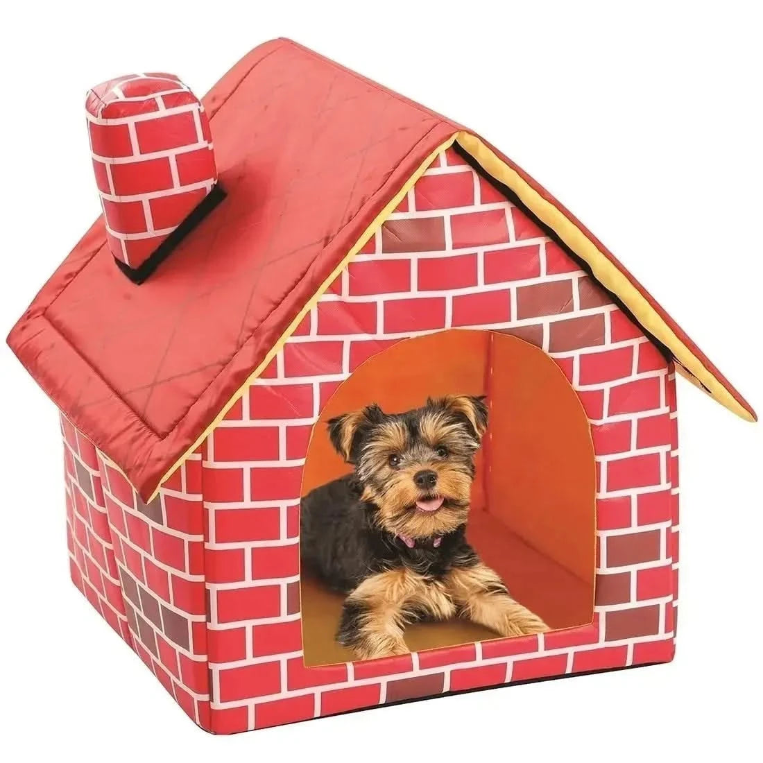 Portable Foldable Pet Kennel: Warm Brick Style Dog House & Cat Bed