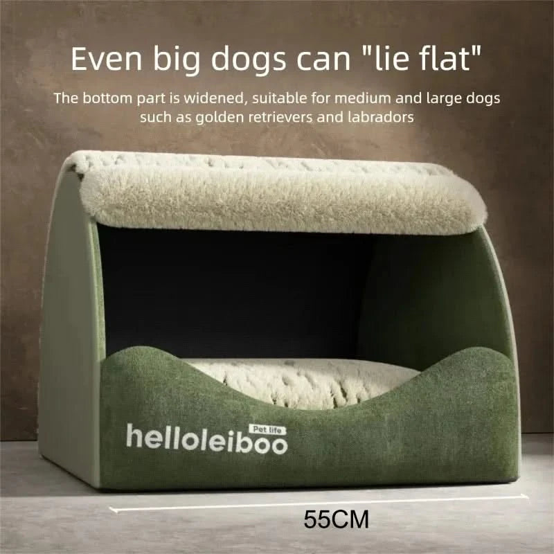 Cozy Semi-Enclosed Plush Dog House Bed for Warm Winter Comfort