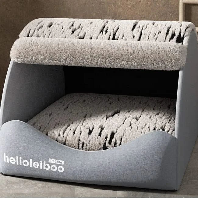 Cozy Semi-Enclosed Plush Dog House Bed for Warm Winter Comfort