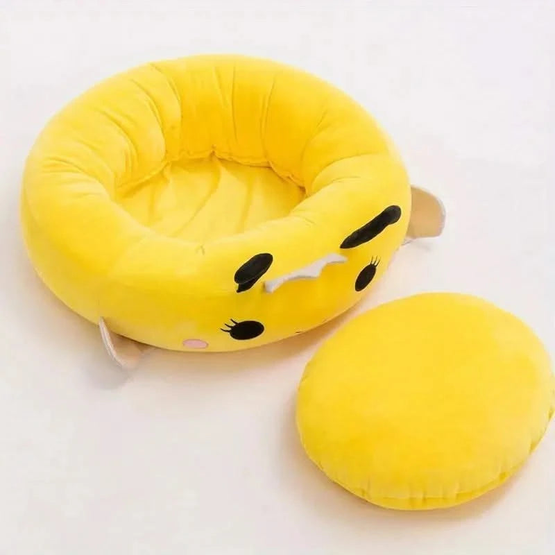 Cozy Round Plush Fleece Pet Bed Dogs Cats - Washable Comfort