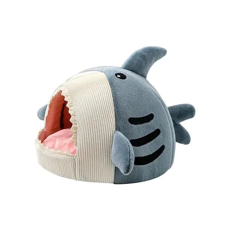 Cozy Plush Shark Pet Bed: Warm Semi-Enclosed Dog & Cat House