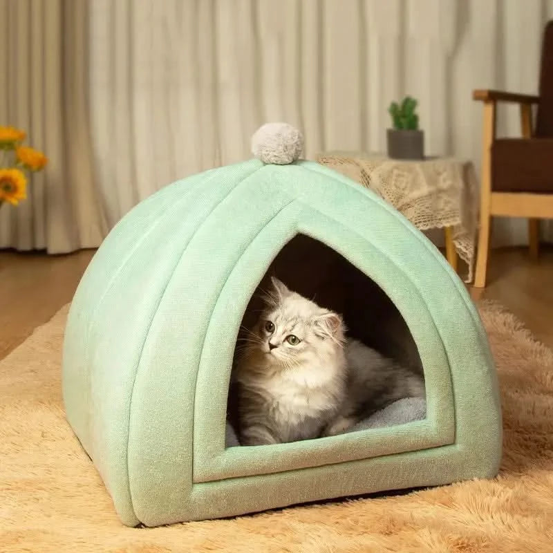 Cozy Washable Pet Bed: Soft Cat House, Kitten Lounger, Small Dog Tent Mat