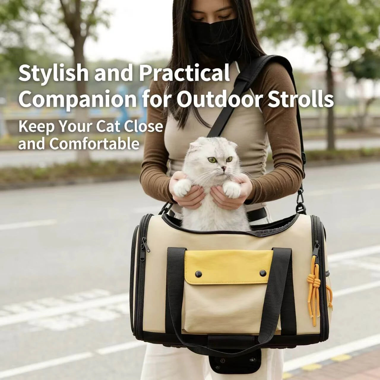 Ventilated Cat & Dog Carrier Bag - Extendable, Portable, Beige