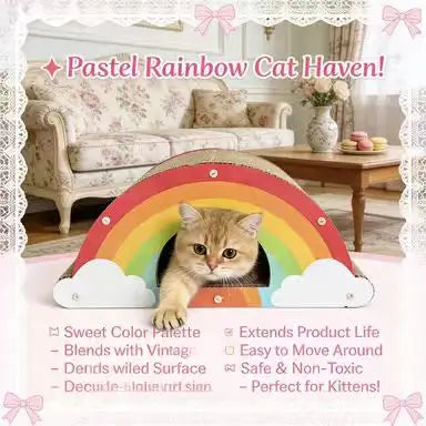 Rainbow Cat Scratcher: Rest & Scratch, Hideaway, Colorful Design (Cardboard)