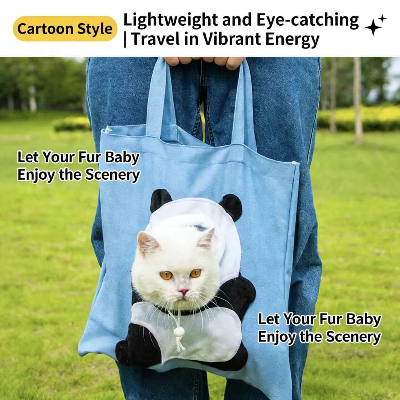 Portable Cat & Dog Carrier Tote - Fun Animal Design, Breathable, Blue