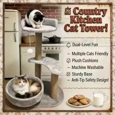 Multi-Level Cat Scratcher Tree: Rest & Scratch, Interactive Toy, Sisal Posts (Gray)