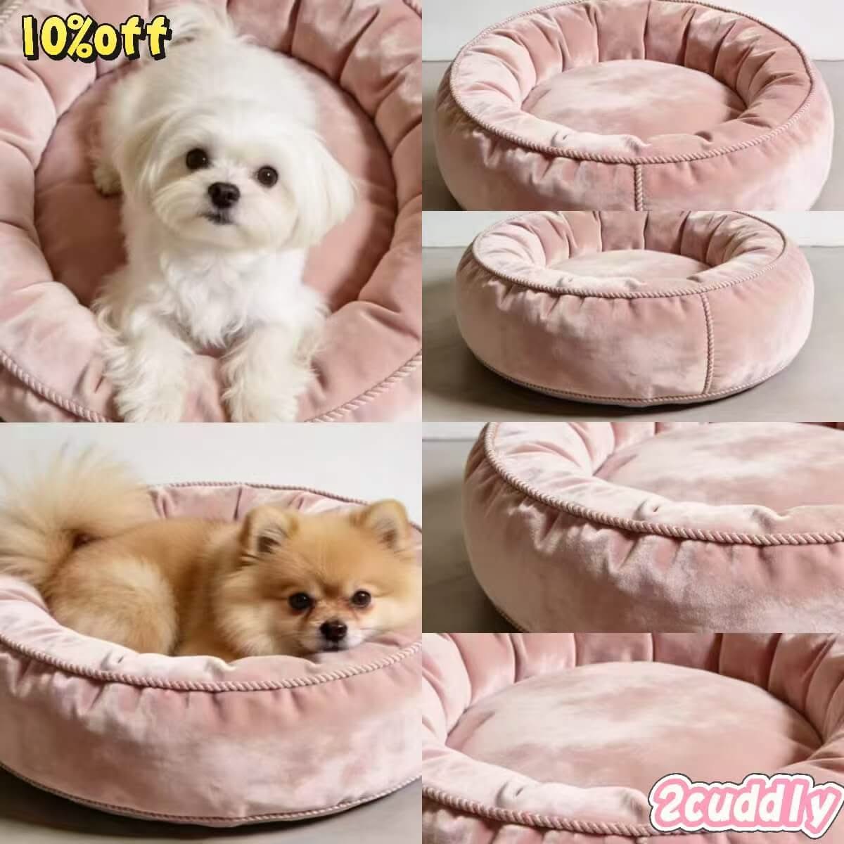 Velvet Donut Dog Bed , Luxury Fabric Orthopedic Support Pink for Small Dogs