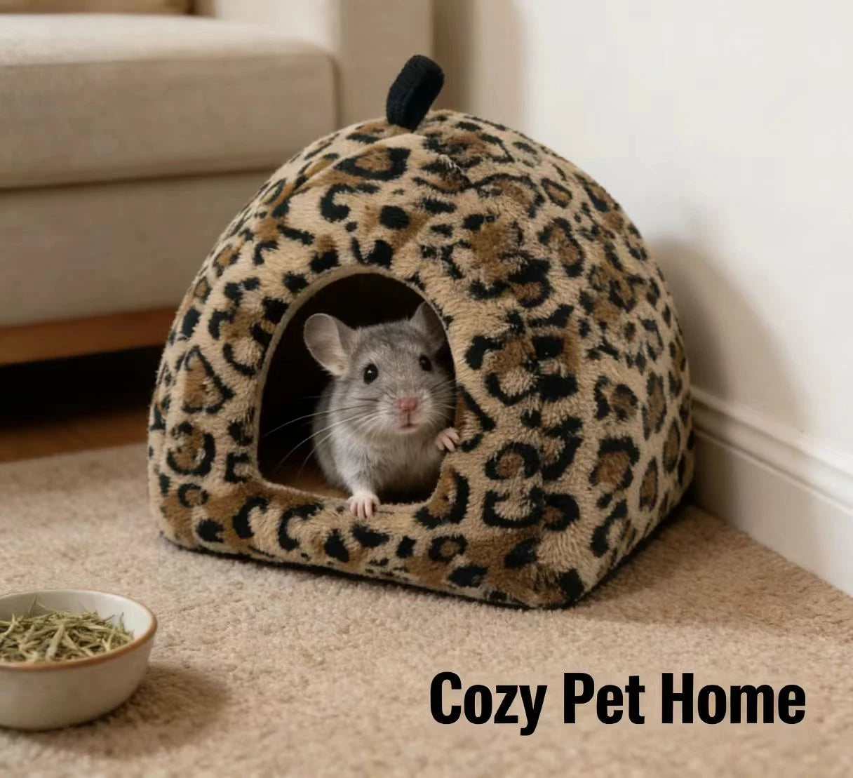 Cozy Hideout Chinchilla Nest Plush Leopard Print Dome Bed