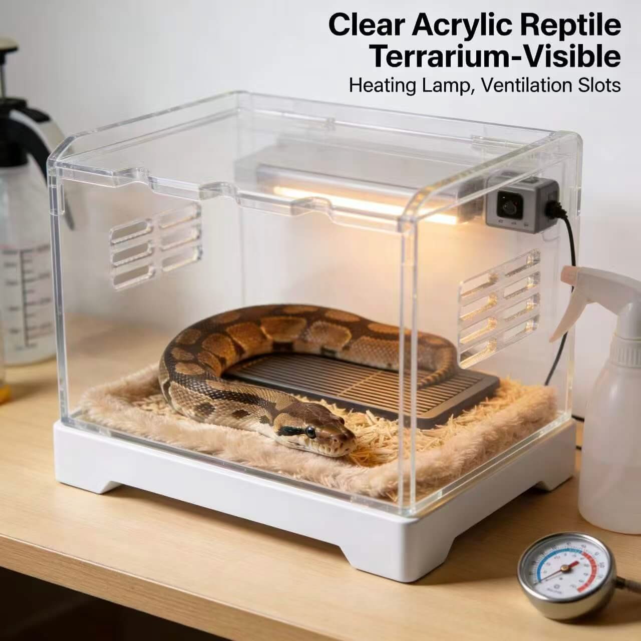 Heated Clear Acrylic Snake Hide: Ventilated Slots, Cozy Lining for Snakes