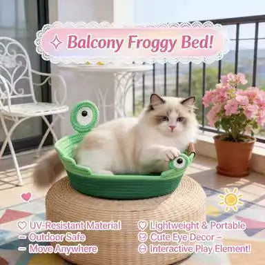 Frog-Shaped Cat Scratcher: Rest & Scratch, Cute Design, Crocheted Surface (Green)