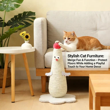 Niche Product: Angel-Shaped Cat Scratcher, Beige/White, Rope, Stable Base, Claw Care for Cats