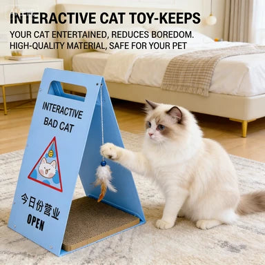 Niche Product Hide Scratch Play Cat Scratcher for Cats - Sign-Shaped Yellow Hanging Balls Funny Slogans