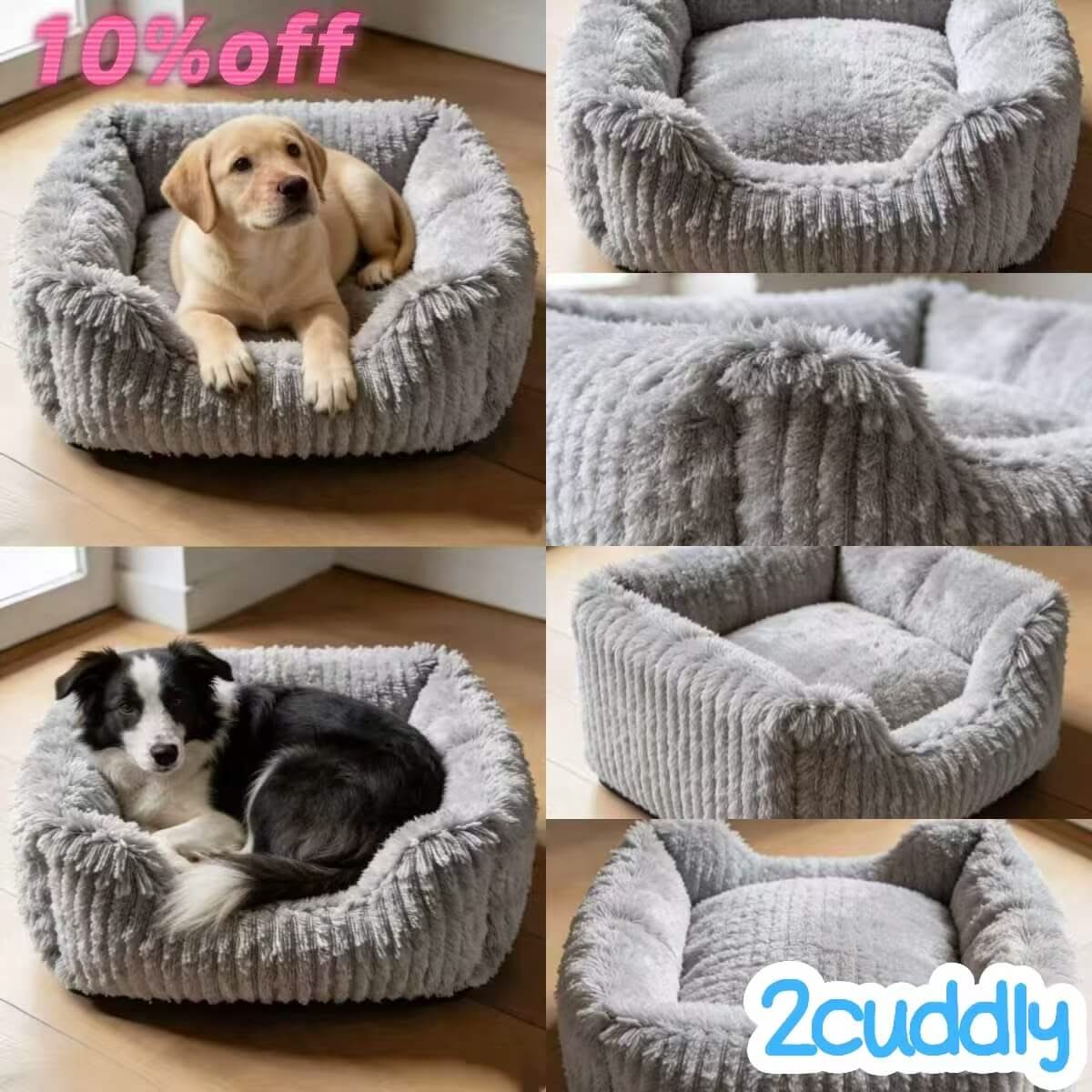 Modern-Home Pet Bed for Dogs - Square, Grey, Frilled Edge, Soft Plush Texture