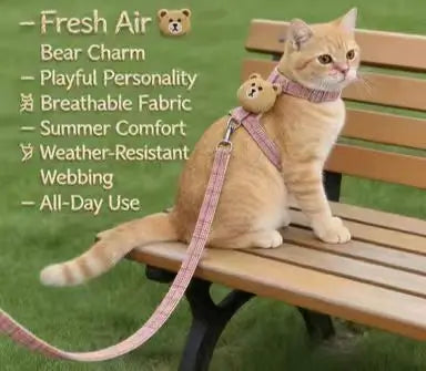 Escape-Proof Cat Harness & Leash: Bear Accent, Plaid Fabric