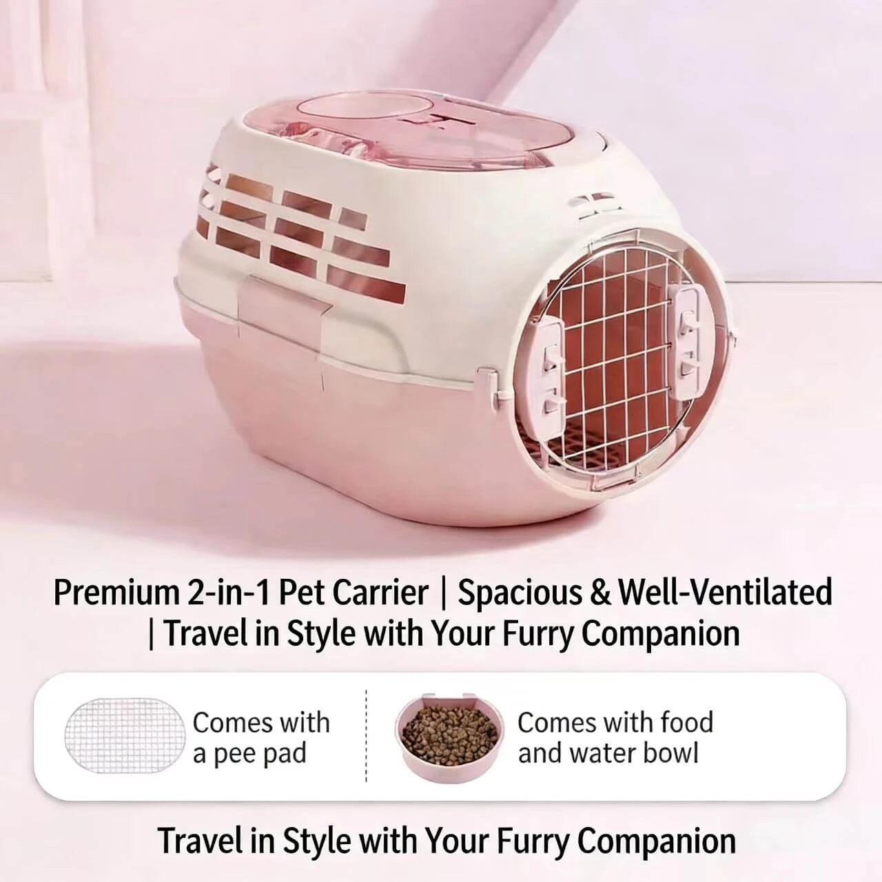Secure Cat & Dog Carrier - Lightweight Plastic, Easy Clean, Pink