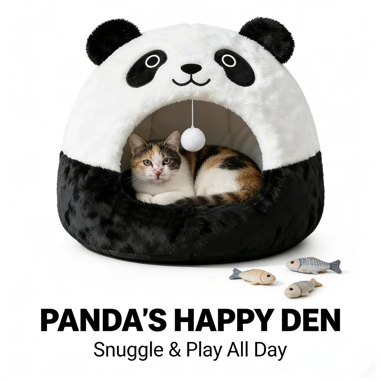 Warm Enclosed Cat Bed - Panda Design, Plush Fabric, Hanging Toy for Cozy Rest