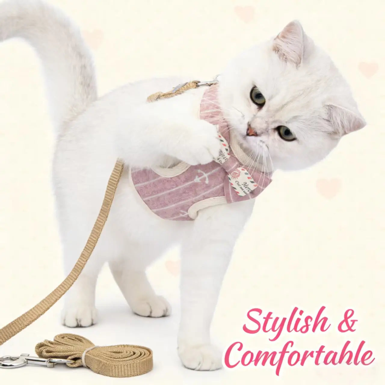 Escape-Proof Cat Harness & Leash: Nautical Stripe & Anchor Print, Bow Accent