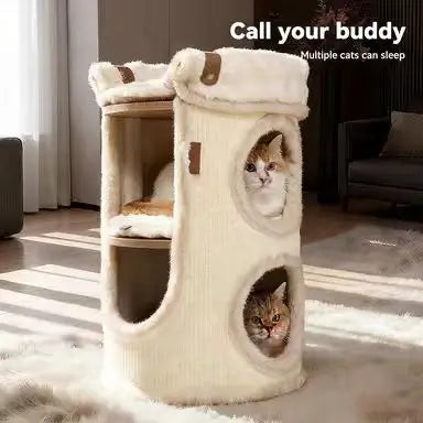 Multi-Layer Cat Scratcher House: Rest & Scratch, Hideaway, Soft Surface (Beige)