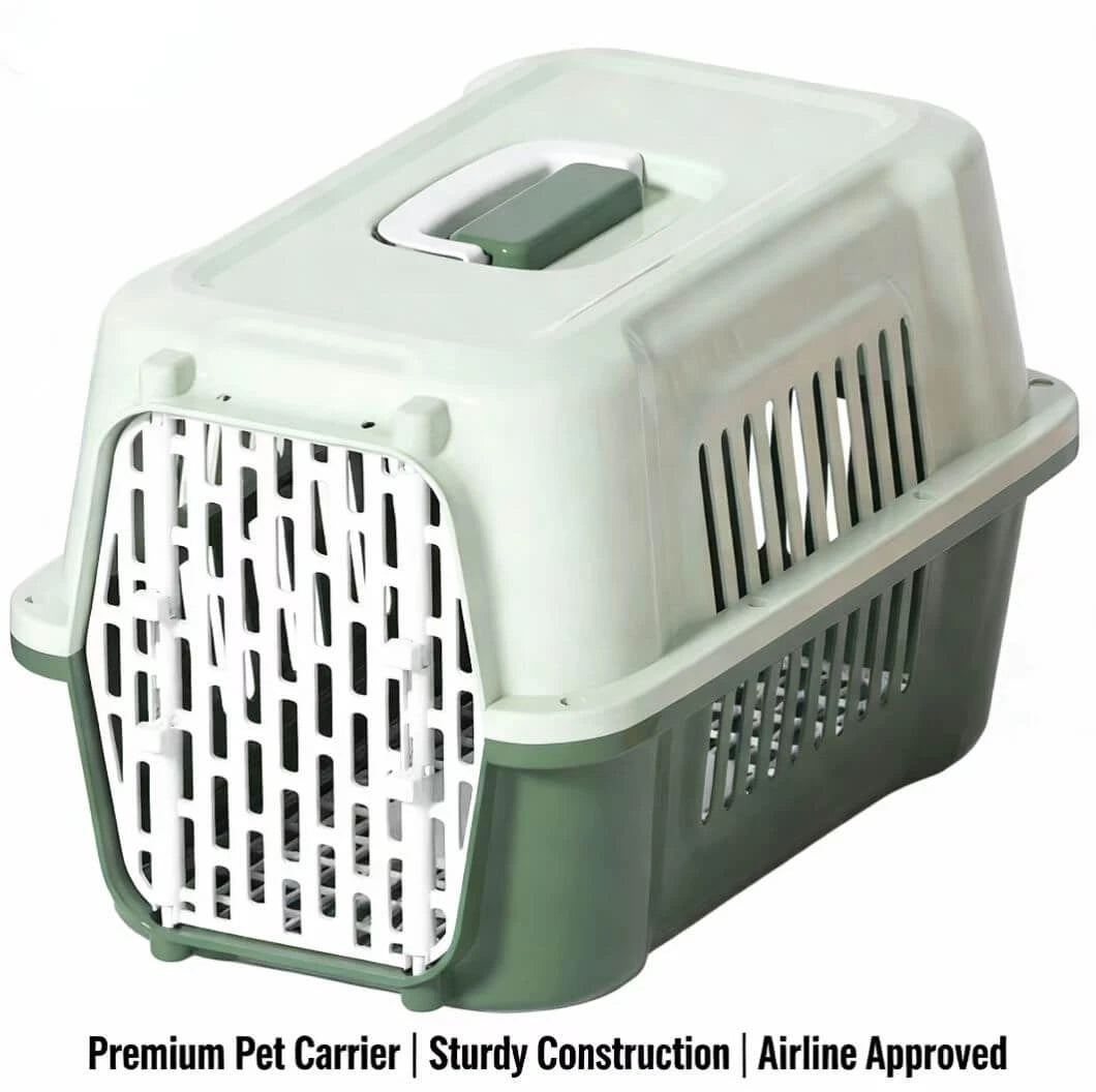 Secure Cat & Dog Carrier - Breathable Grid Door, Easy Clean, Green