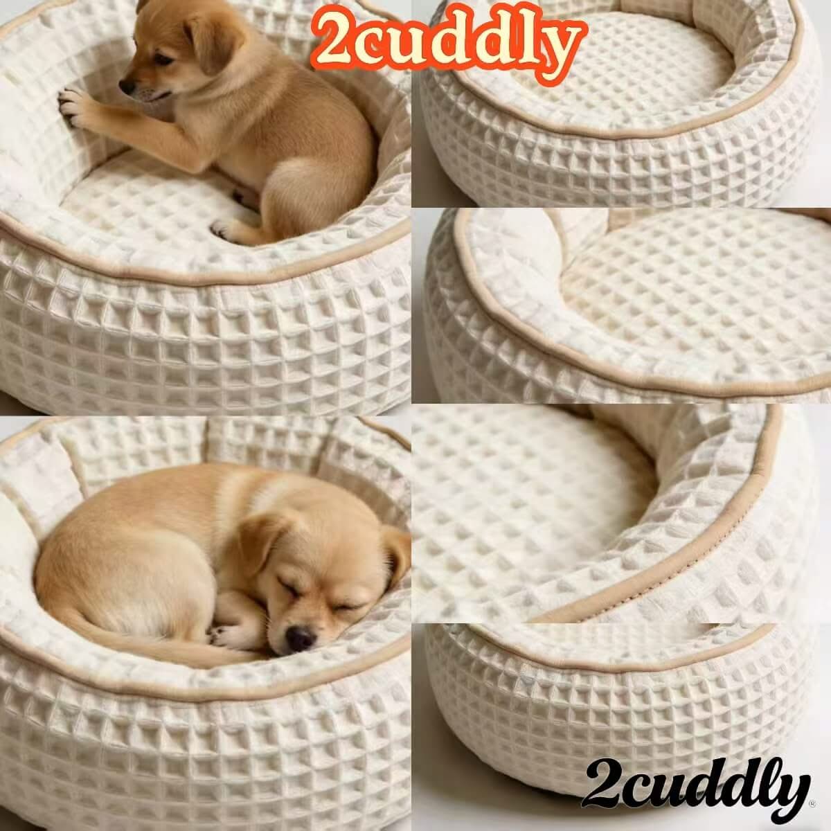 Cozy Quilted Pet Bed for Dogs, Round Shape, Beige, Soft Padding, Warm Lining