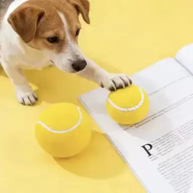 Interactive Chew-Resistant Toy Ball for Dogs: Tennis Shape, Yellow Soft Material