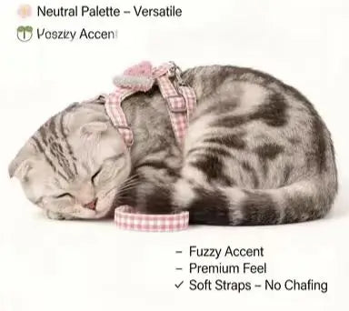 Escape-Proof Cat Harness & Leash: Watermelon Accent, Plaid Design