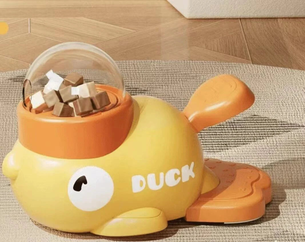 Interactive Pet Treat Dispenser - Duck Shape, Slow Feeder, Yellow & Orange