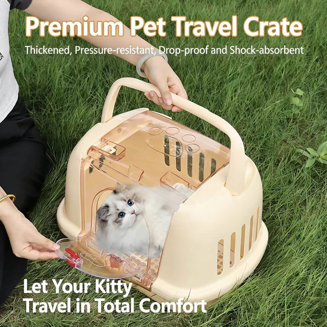 Portable Cat & Dog Carrier - Secure Lock, Lightweight, Beige
